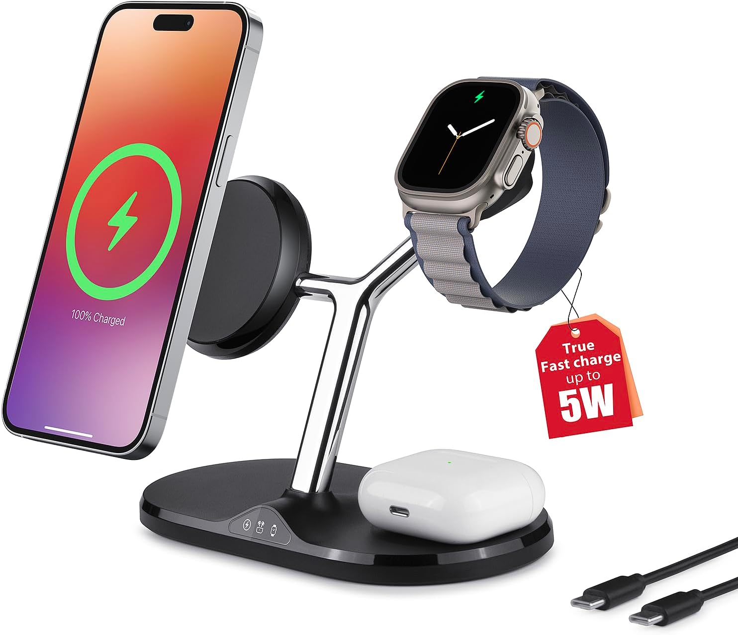 3 in 1 Wireless Charging Station for Apple Devices with MagSafe | Charging for iPhone 17/Air/16/15/14/13, AirPods, Apple Watch, Weighted Stable Charging Stand
